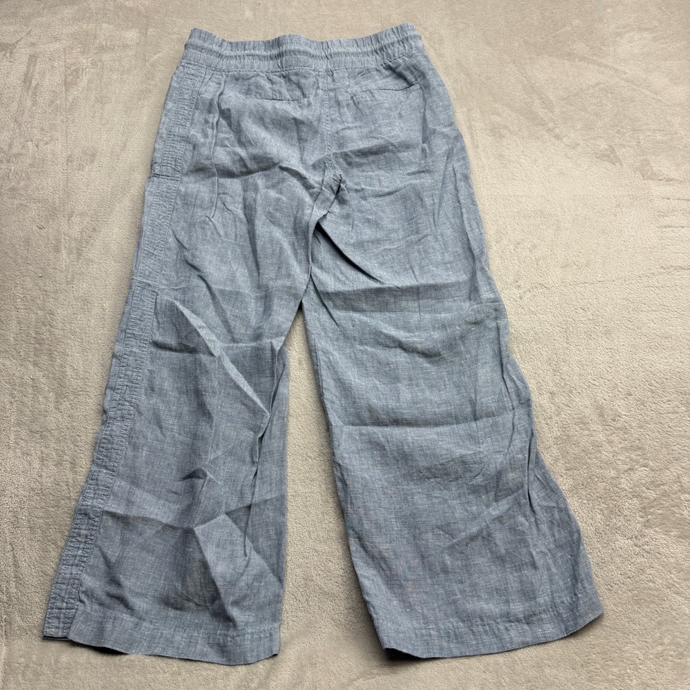 Athleta Cabo Linen Wide Leg Pant Women 8 Blue Smocked Waist Pocket Boho Travel - Picture 9 of 11